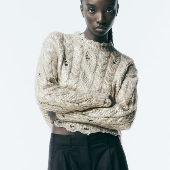 BLOGGER'S FAVE! Zara Metallic Cable Knit Sweater NWT - Picture 3 of 11